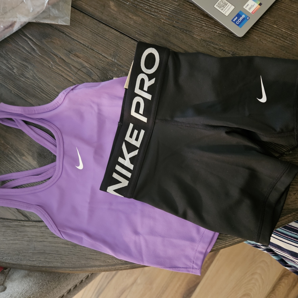Nike Pro Purple Tank and Black Shorts Set